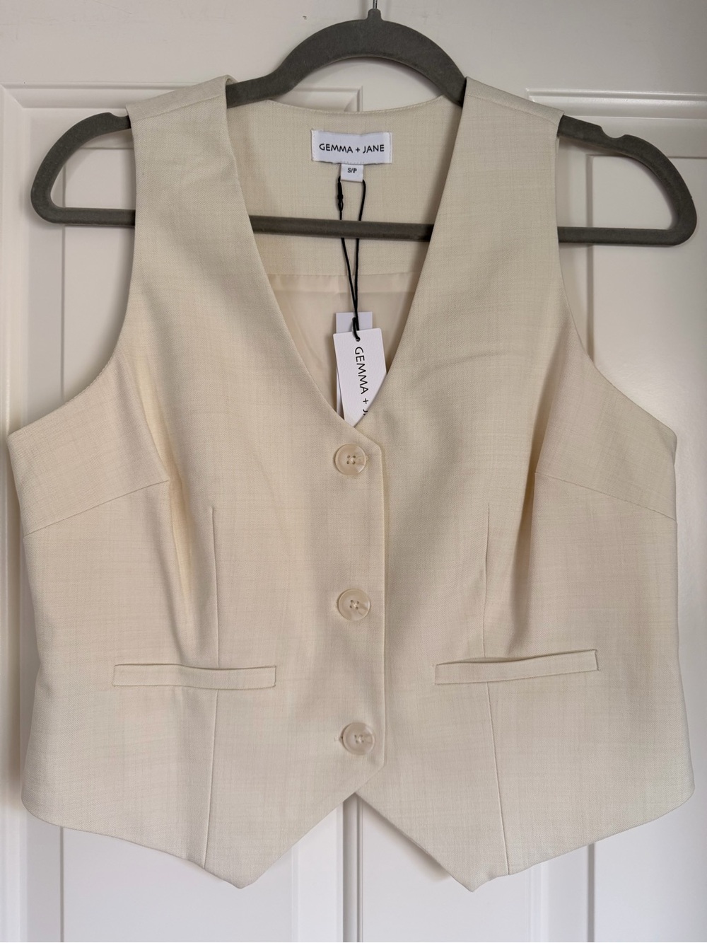 Cream Tailored Vest with V-Neck